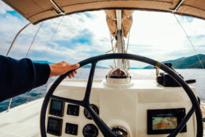 steering wheel of a sailing boat